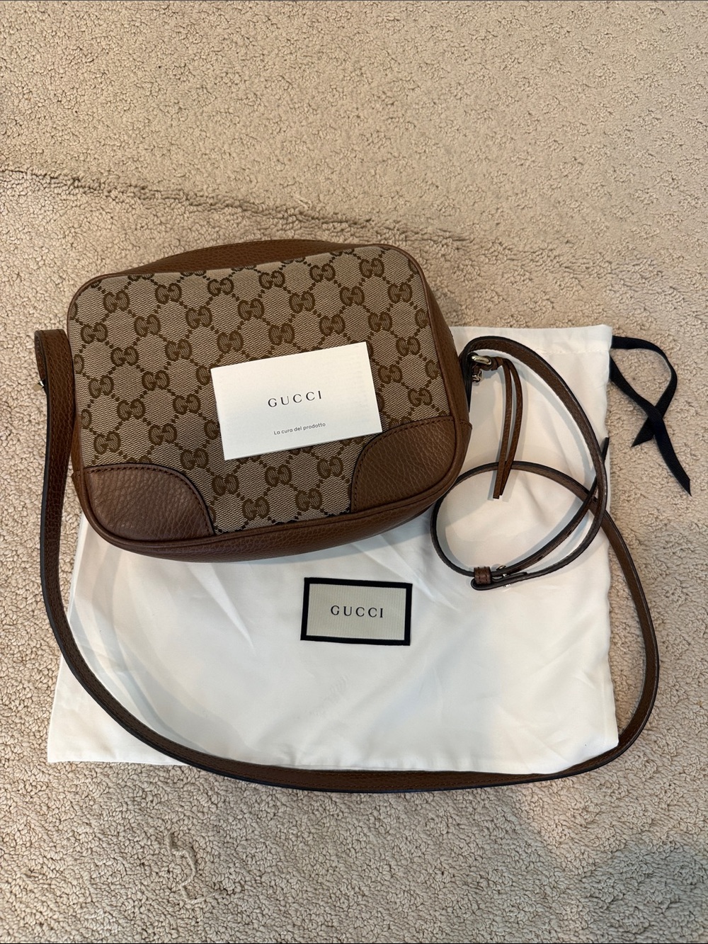 Gucci Bree Tan/Brown GG Supreme Canvas Camera Bag